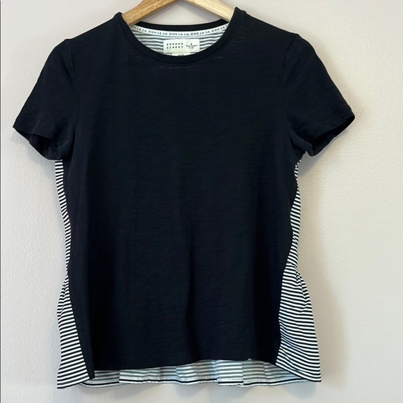 Kate Spade Broome Street Peplum Tee Ruffle Black White Stripe Sz XS 100% Cotton - Picture 4 of 9